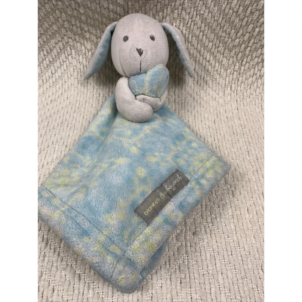 Blankets & Beyond HTF Lovey Security Bunny Blue Yellow Damask 12